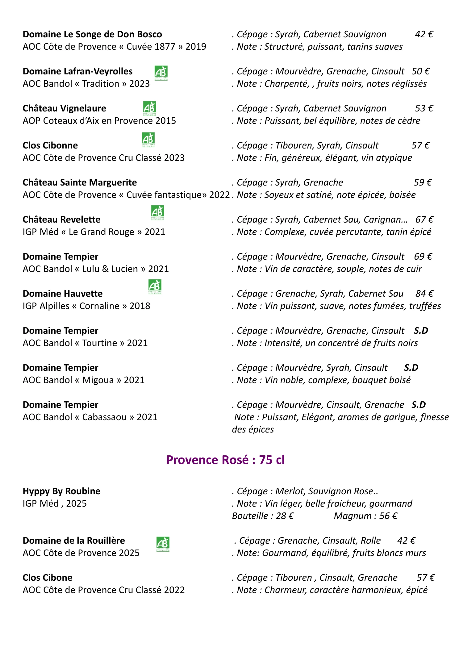 Carte Vins 10