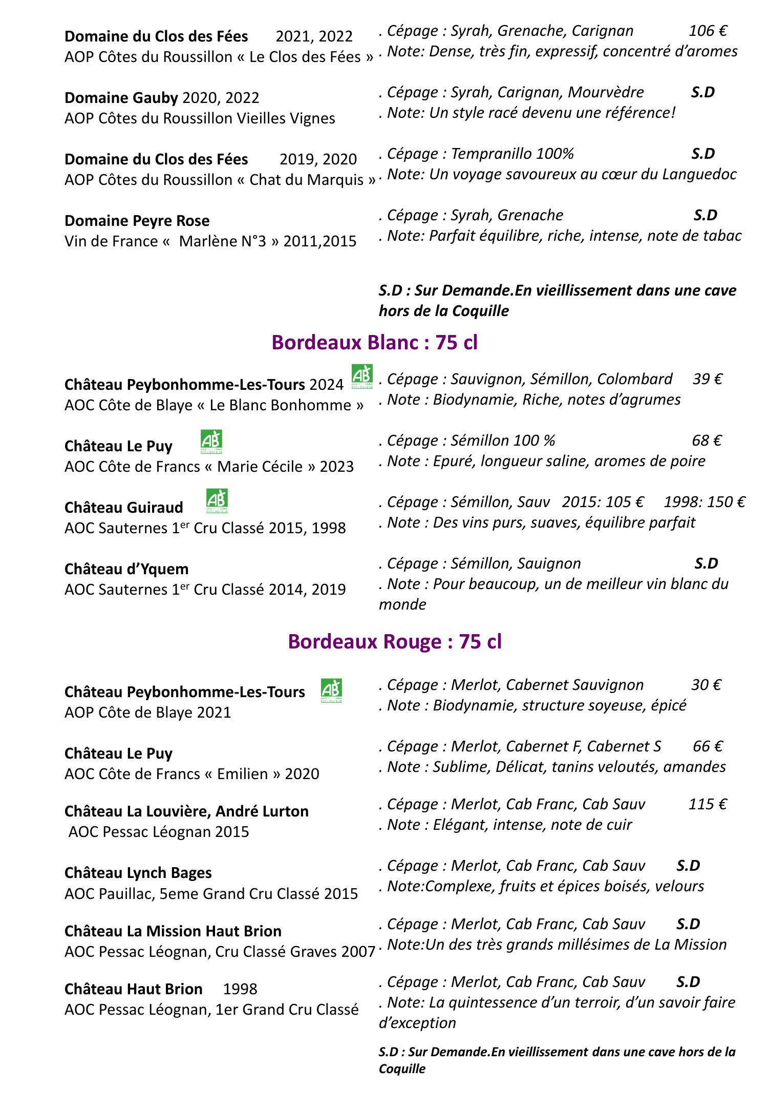 Carte Vins 12