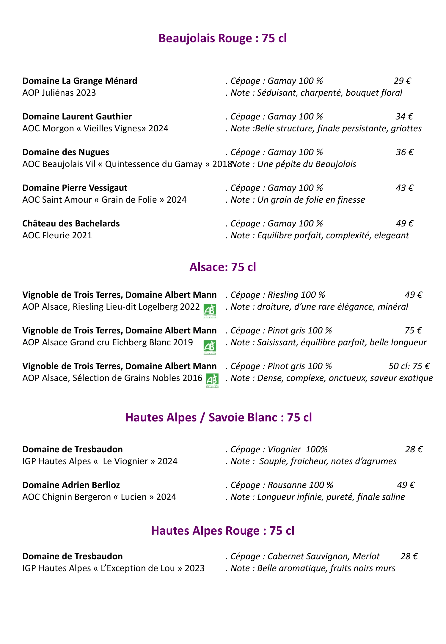 Carte Vins 13