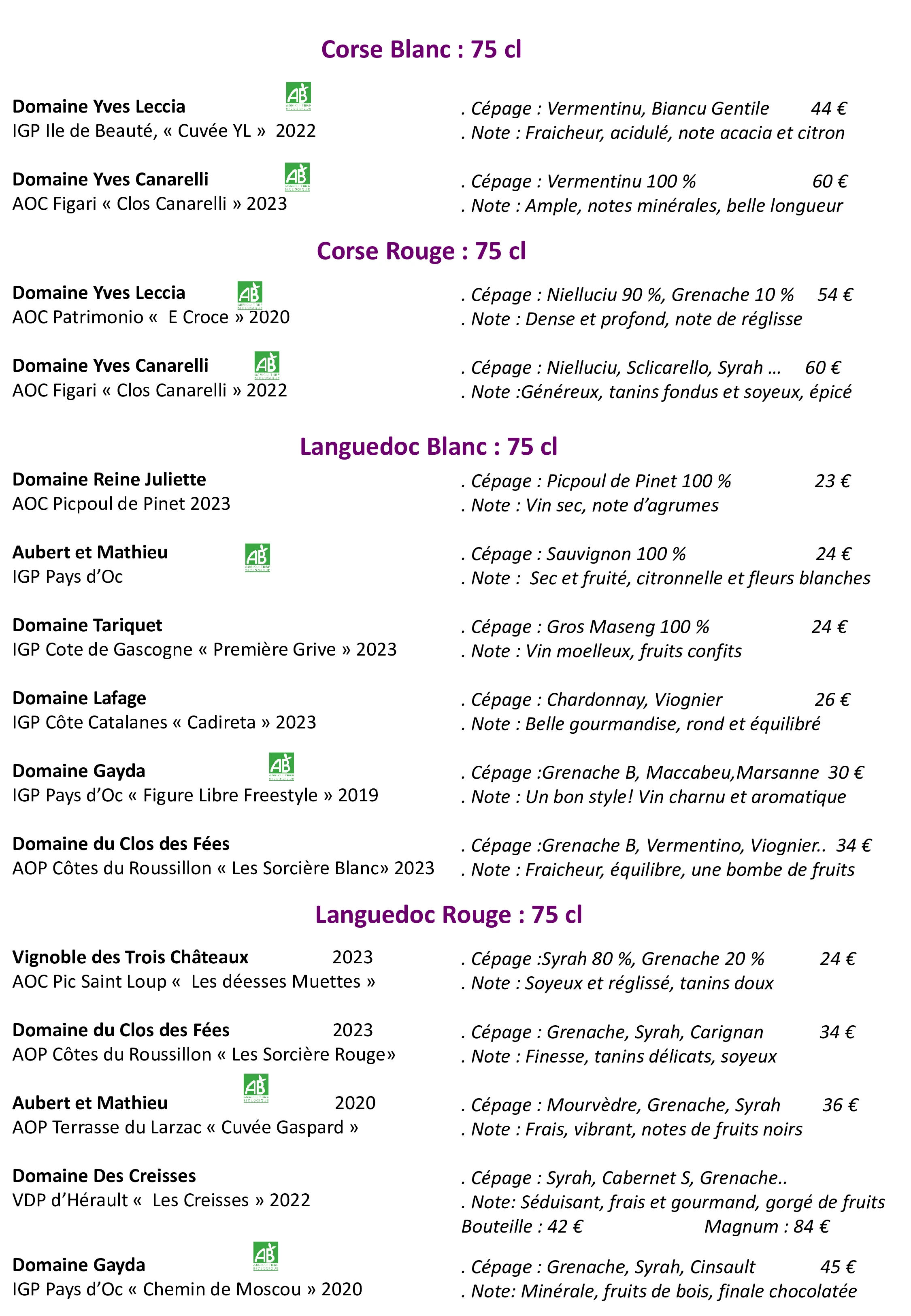 Carte Vins 10